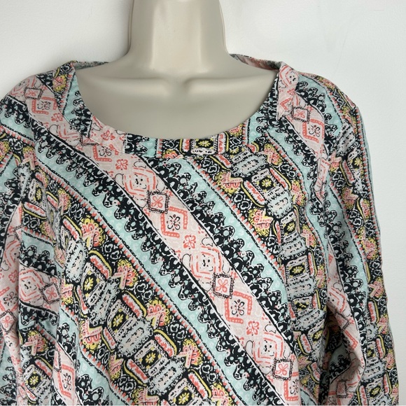 New Directions 3/4 Bell Sleeve Pastel Print Tunic sz XL Boho Office Comfortable - Picture 2 of 11